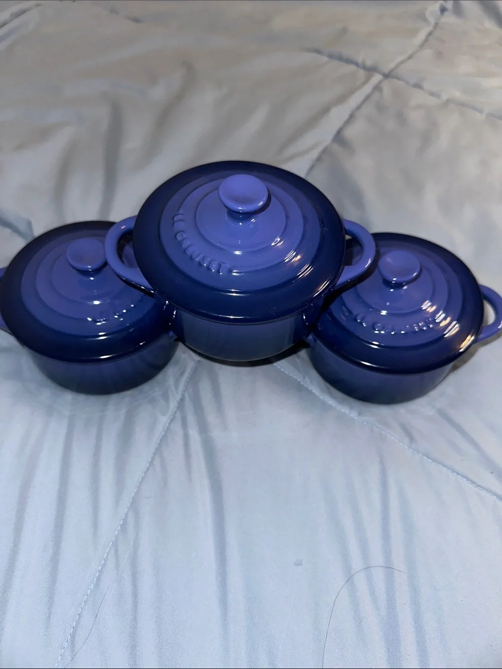 Le Creuset Blue Mini Cocotte Set - 3 Small Covered Casseroles